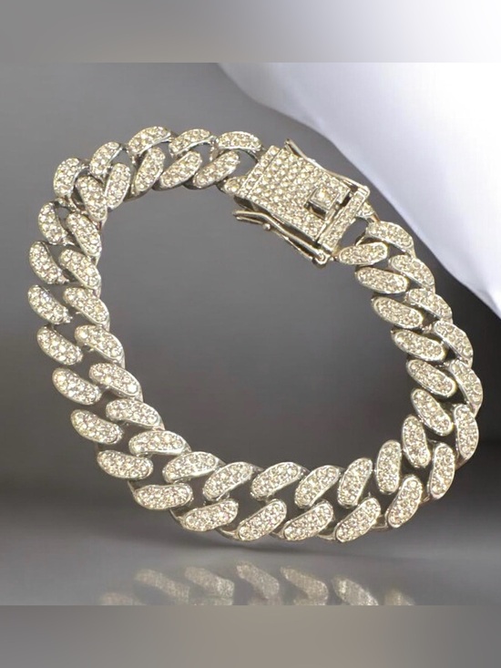 Jewelry - Pave Cuban Link Bracelet - Sparkling silver Tone
454
